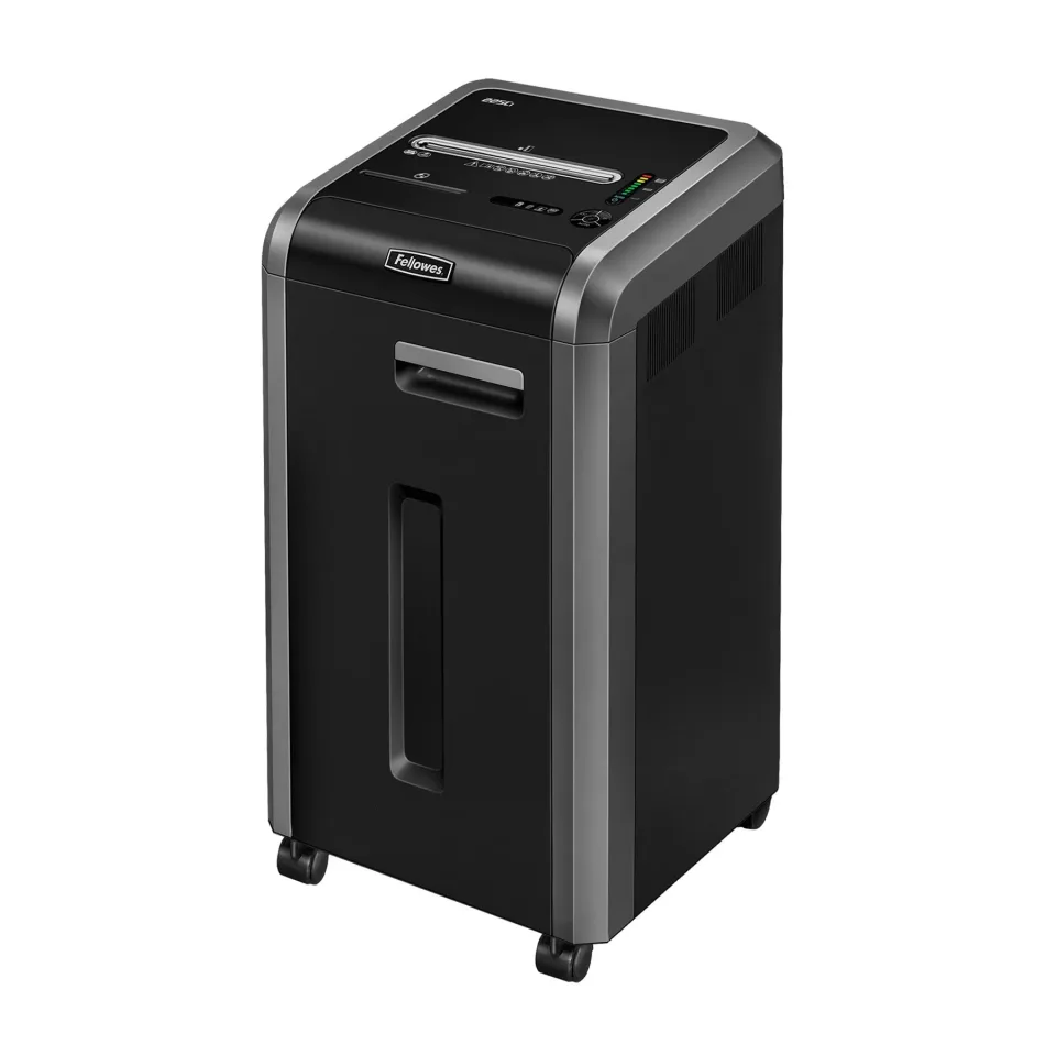 Distrugător de documente Fellowes Powershred 225i, 100% protecție împotriva blocajelor, tăiere în fâșii, timp de funcționare 60 min, pentru 3-5 utilizatori