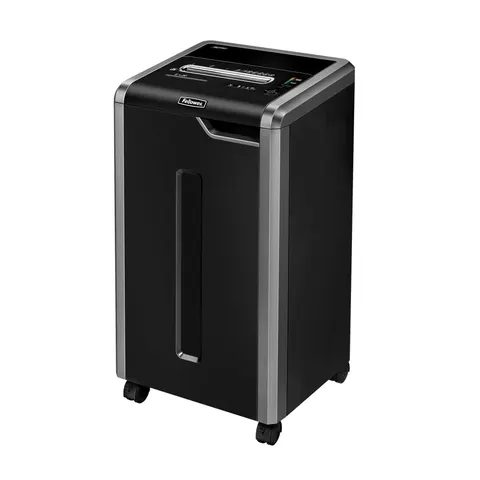 Distrugător de documente Fellowes Powershred 325Ci, 100% protecție împotriva blocajelor, tăiere transversală, 83 L, P-4, timp de funcționare 60 min