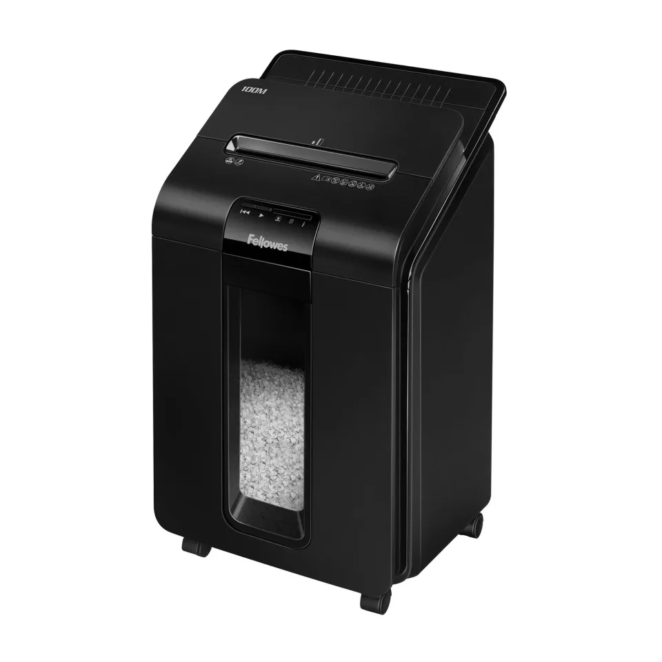 Distrugător documente Fellowes Automax 100M, Micro Cut, 23 L, P-4, timp de lucru 15 min