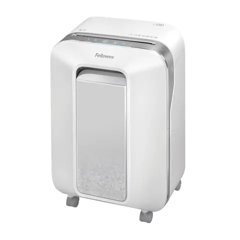 Distrugător documente Fellowes Powershred LX201, Microcut, 22 L, alb, P-5, timp de funcționare 10 min, Micro-Cut