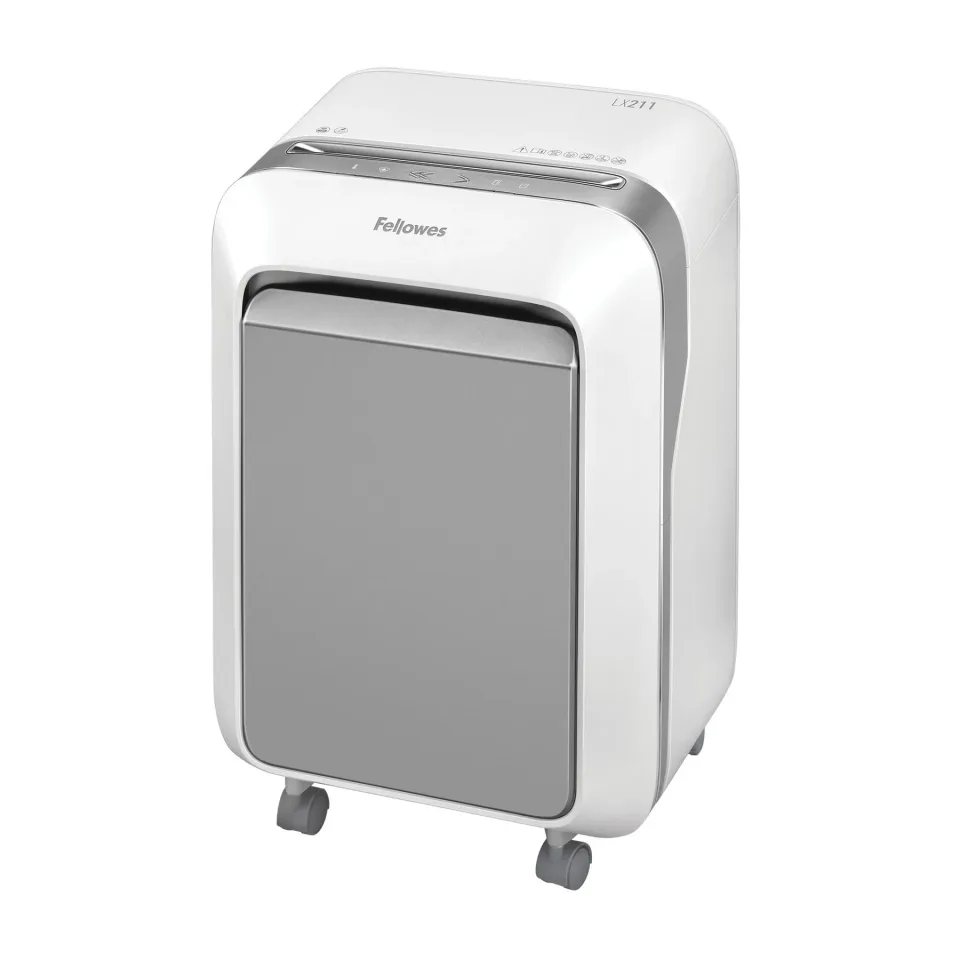 Distrugător de documente Fellowes LX211, Micro-Cut, 23 L, alb, P-5, pentru 1-3 utilizatori
