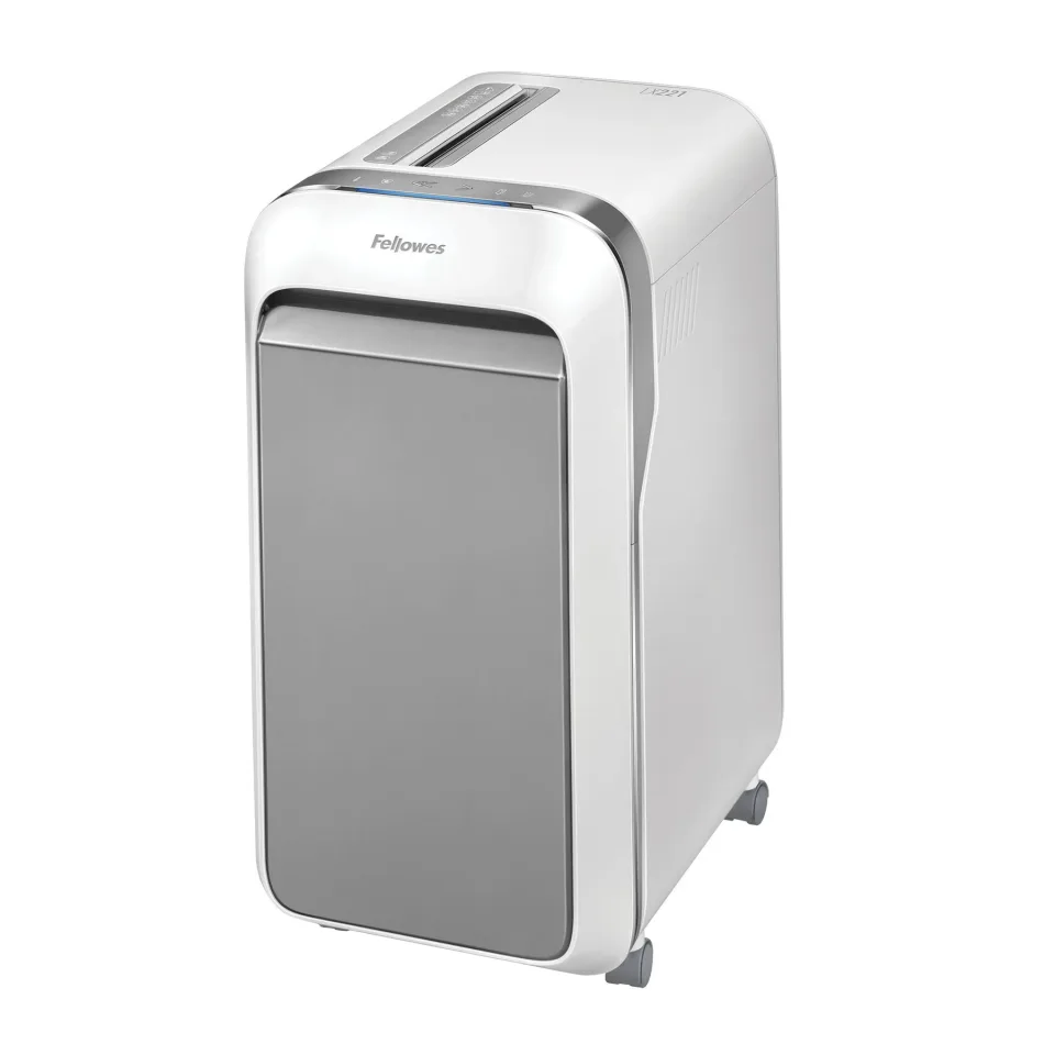 Distrugător documente Fellowes LX221, Micro-Cut, 30 L, alb, P-5, timp de funcționare 25 min
