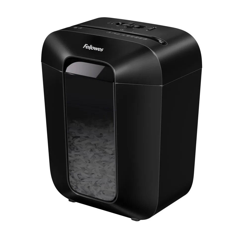Distrugător de documente Fellowes Powershred LX45, tăiere în cruce, negru, P-4, volum coș 17 L, timp de lucru 6 min, nivel de zgomot 70 dB