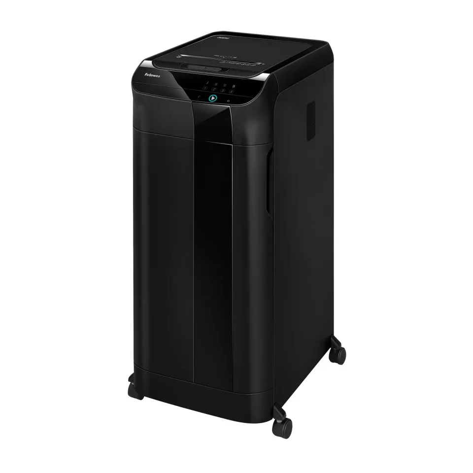 Distrugător de documente Fellowes Automax 600M, P-5, Micro-Cut, 83 L, negru, timp de funcționare 45 min, timp de repaus 30 min