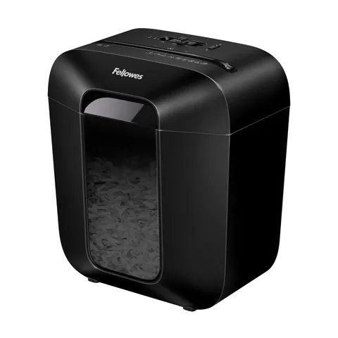 Distrugător documente Fellowes Powershred LX25, P-4, tăiere în cruce, negru, volum coș 11 L, timp de funcționare 3 min