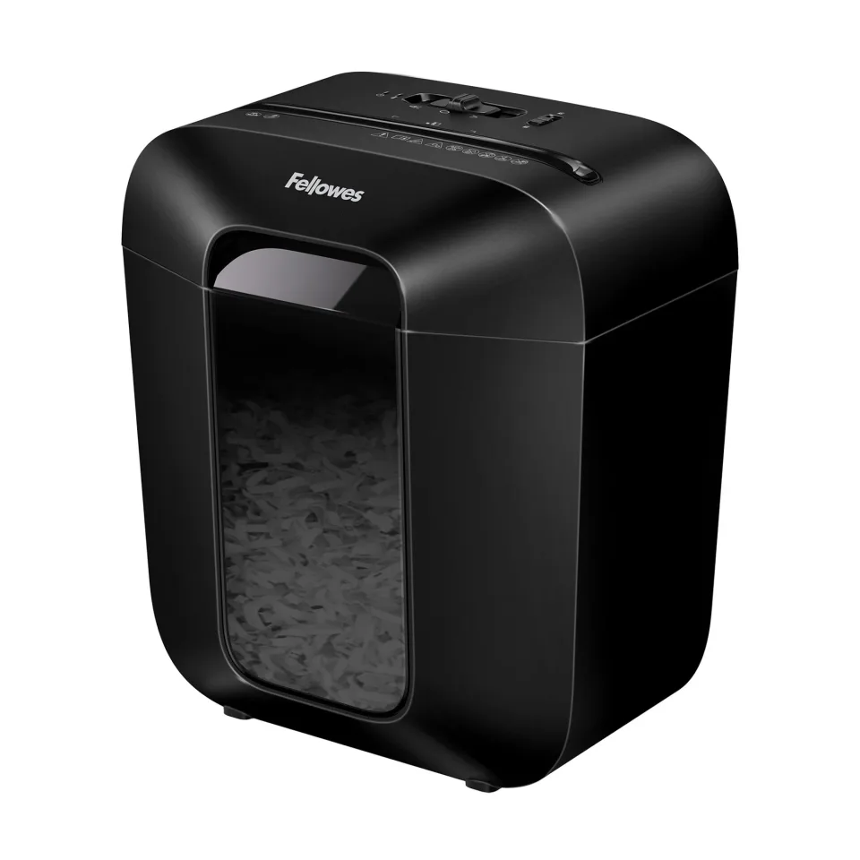 Distrugător documente Fellowes Powershred LX25, P-4, tăiere în cruce, negru, volum coș 11 L, timp de funcționare 3 min