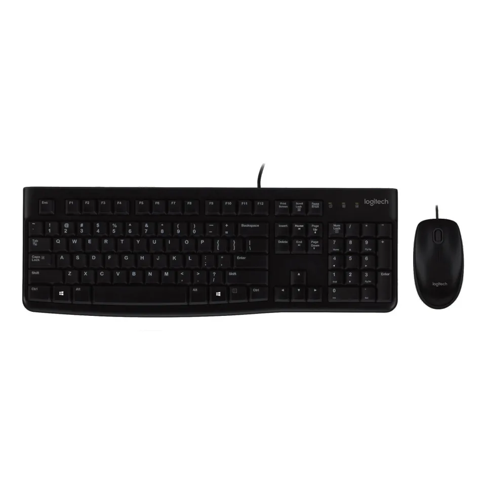 Tastatură Logitech și mouse MK120, chirilic, cu cablu 1.8 m, negru, USB, 104 taste