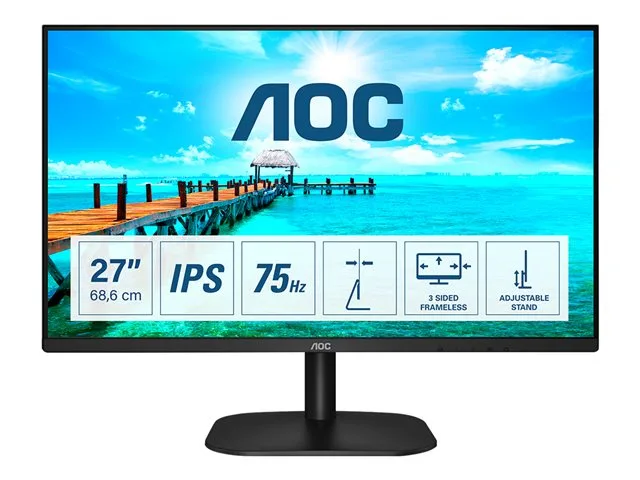Monitor AOC 27B2DA, 27'', LED, 1920 x 1080, 250 cd/m2, 4 ms, HDMI, VGA, IPS, 16:9, 75 Hz, negru