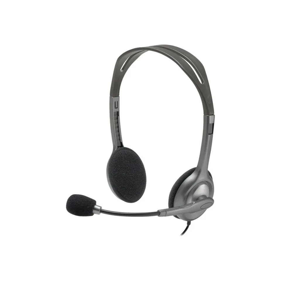 Căști Logitech H110, cu microfon, jack 3.5 mm, 58 dB, 100 - 16000 Hz, cablu 1.8 m, argintiu