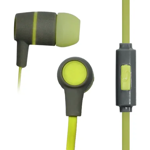 Căști Vakoss, cu dopuri, pentru plasare în urechi, cu microfon, cu cablu plat de 1 m, jack 3.5 mm, 98 dB, verde electric