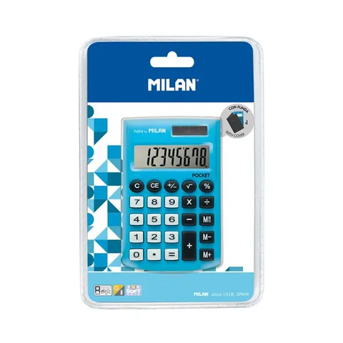 Calculator Milan Pocket, 8 cifre, în blister, albastru