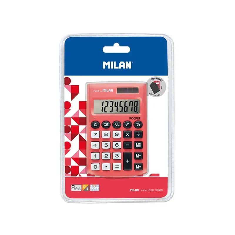 Calculator Milan Pocket, 8 cifre, în blister, roșu