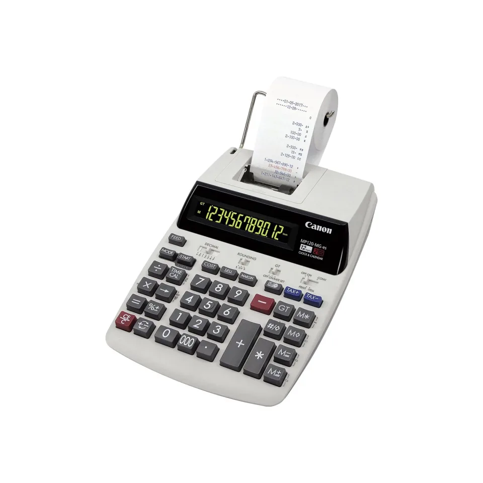 Calculator cu imprimare Canon MP120-MG, cu bandă, de birou, 12 cifre, imprimare în două culori