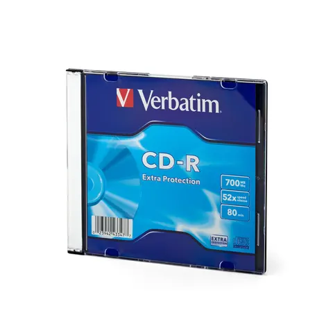 CD-R Verbatim, 700 MB, 52x, cu strat protector, în cutie slim
