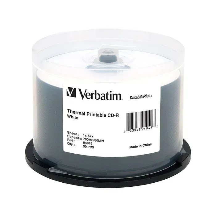 CD-R Verbatim, 700 MB, 52x, cu strat alb pentru imprimare inkjet, 50 buc. pe ax