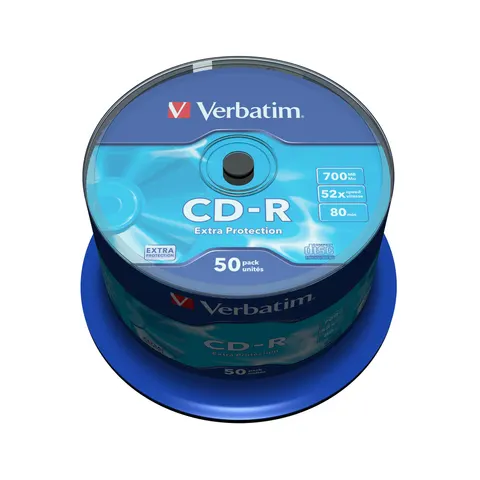 CD-R Verbatim, 700 MB, 52x, cu peliculă de protecție, 50 bucăți în suport