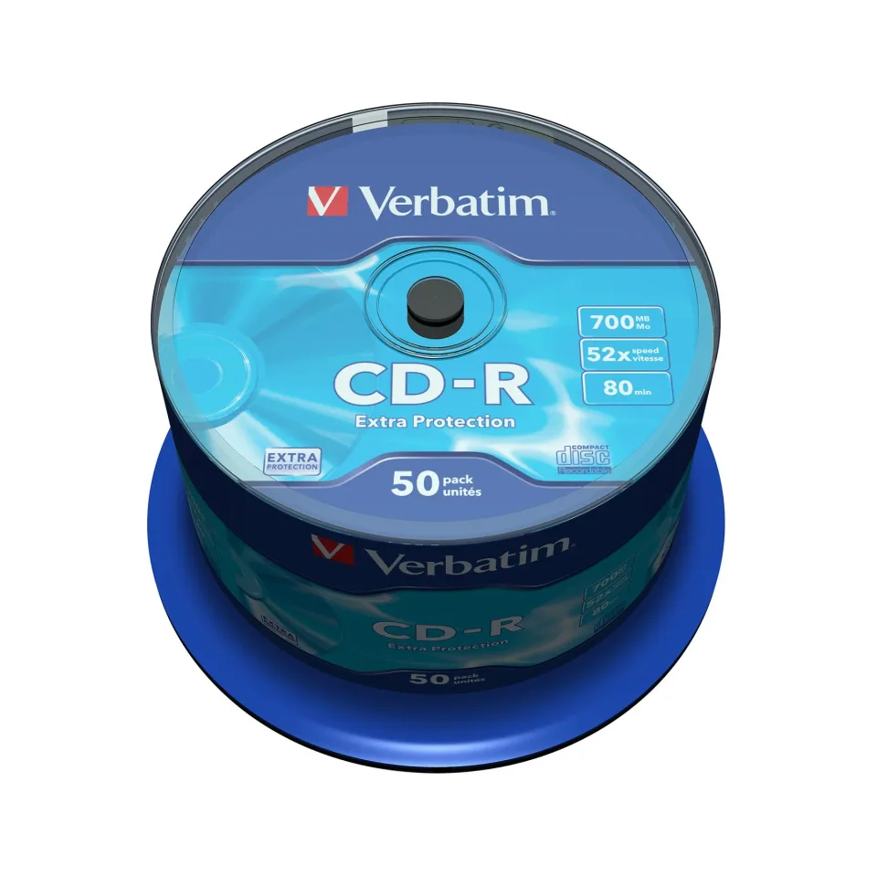 CD-R Verbatim, 700 MB, 52x, cu peliculă de protecție, 50 bucăți în suport