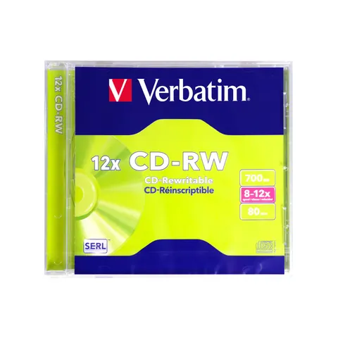 CD-R VerbatimW, reinscriptibil, 700 MB, 12x, cu strat anti-zgâriere, în cutie