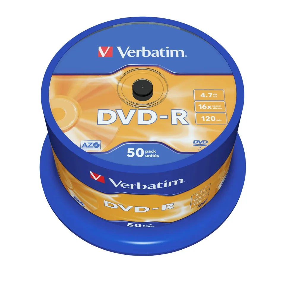 DVD-R Verbatim, 4.7 GB, 16x, strat AZO, 50 buc. pe ax