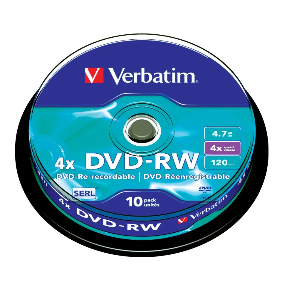DVD-R VerbatimW, reinscriptibil, 4.7 GB, 4x, 10 buc. pe ax
