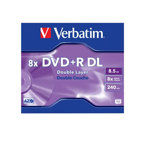 DVD+R Verbatim Dual Layer, dublu strat, 8.5 GB, 8x, strat AZO
