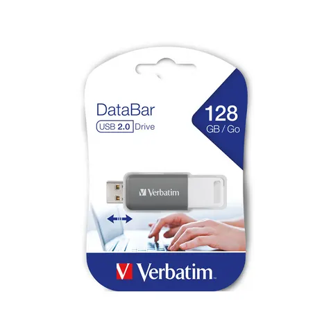 Memorie flash USB DataBar Verbatim, USB 2.0, 128 GB, gri