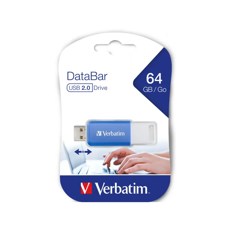 Stick USB flash DataBar Verbatim, USB 2.0, 64 GB, albastru