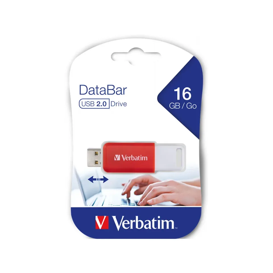 Memorie USB flash DataBar Verbatim, USB 2.0, 16 GB, roșu