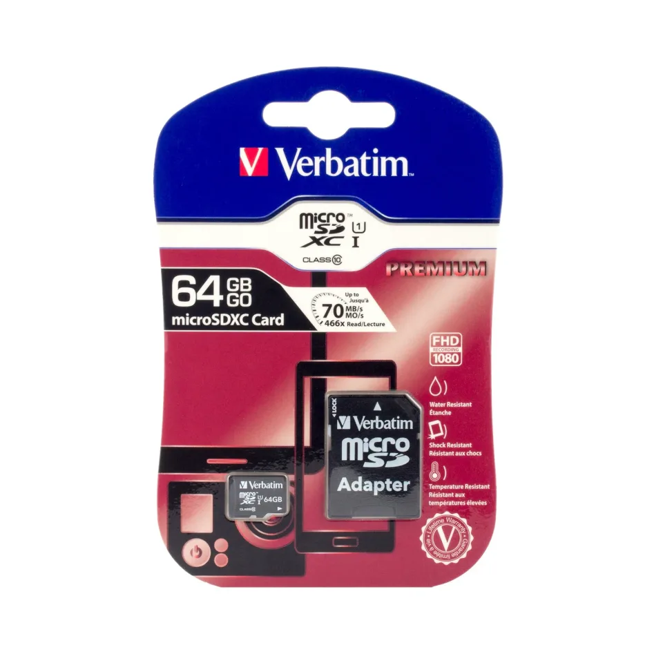 Card Memorie Verbatim, microSDXC, UHS-I, U1, Clasa 10, 64 GB, cu adaptor SD inclus