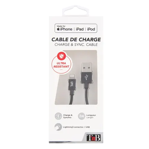 Cablu pentru TNB Iphone Lightning, 2 m, USB, negru