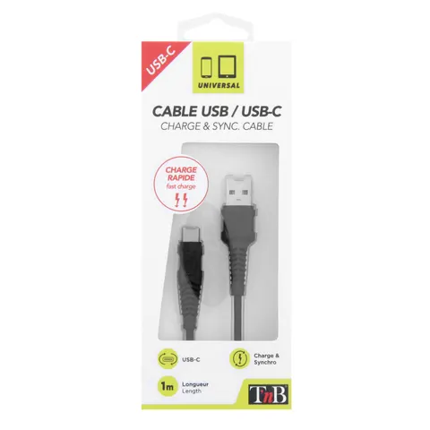 Cablu TNB USB tip C/USB A, 1 m, USB-C, negru
