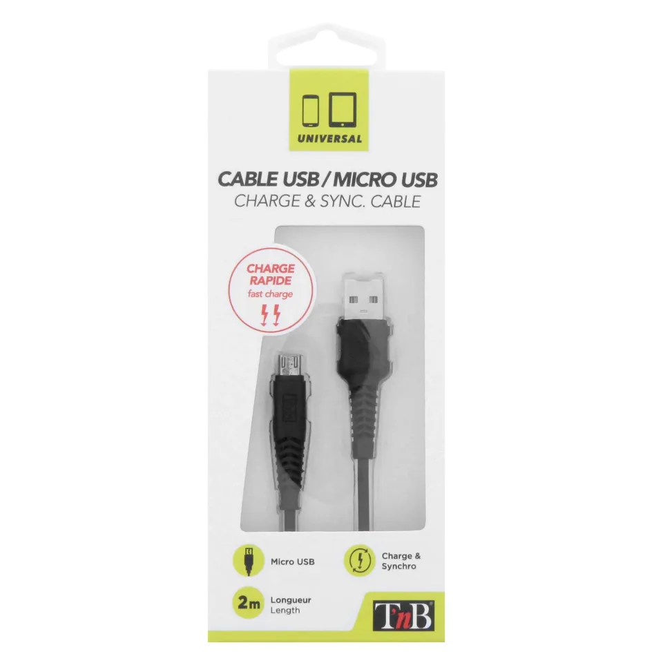 Cablu TNB micro USB/USB A, 2 m, negru