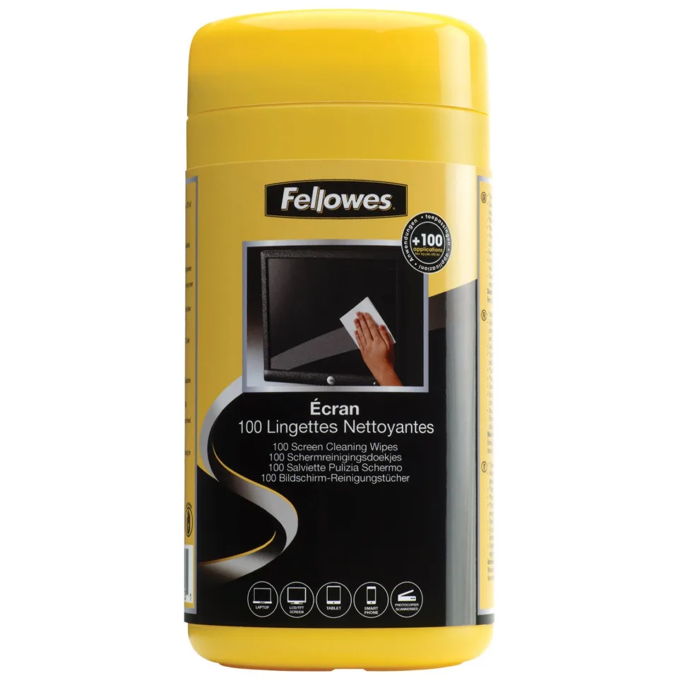 Șervețele pentru curățarea ecranelor Fellowes, 100 bucăți, Tub
