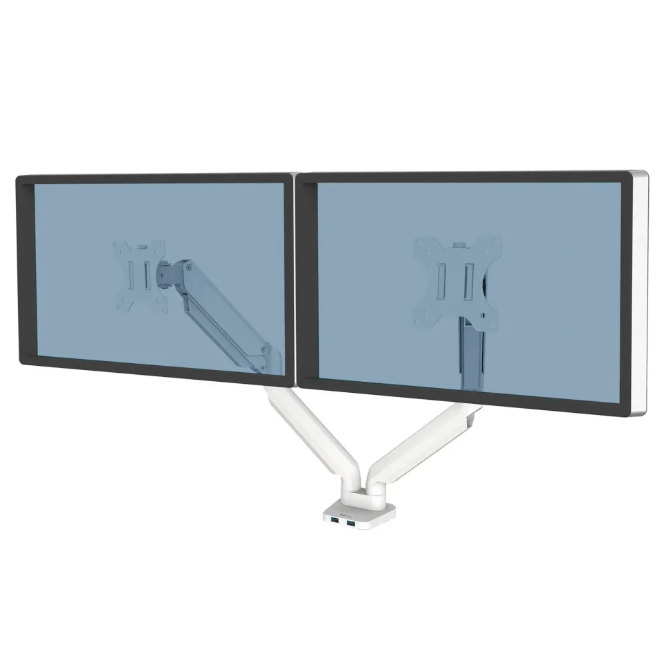 Suport Fellowes pentru 2 monitoare, cu braț dublu, până la 8 kg, 32'', alb