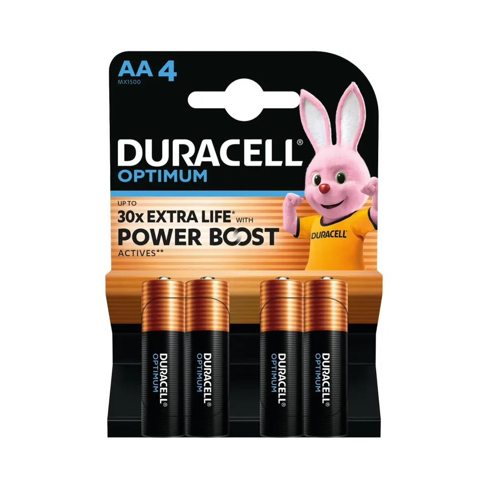 Baterii alcaline Duracell Optimum, AA, LR6, 1.5 V, 4 bucăți