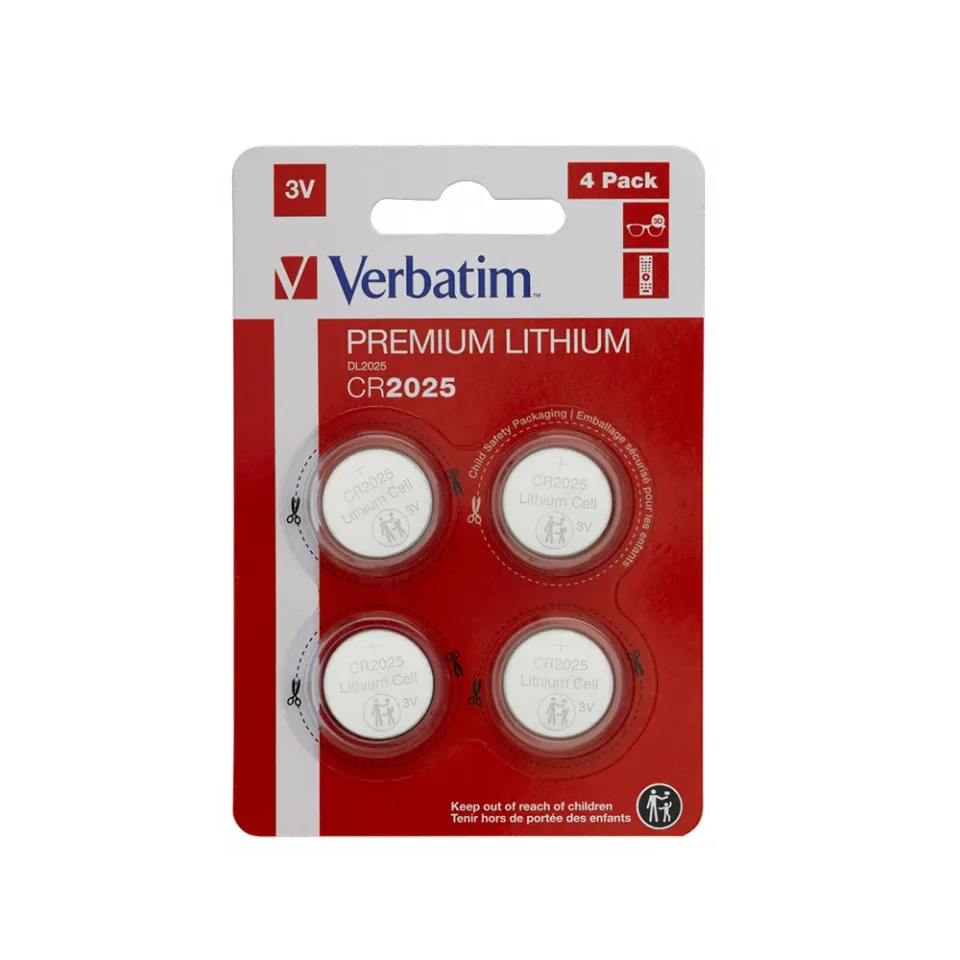 Baterie litiu Verbatim, CR2025, 3 V, set de 4 bucăți