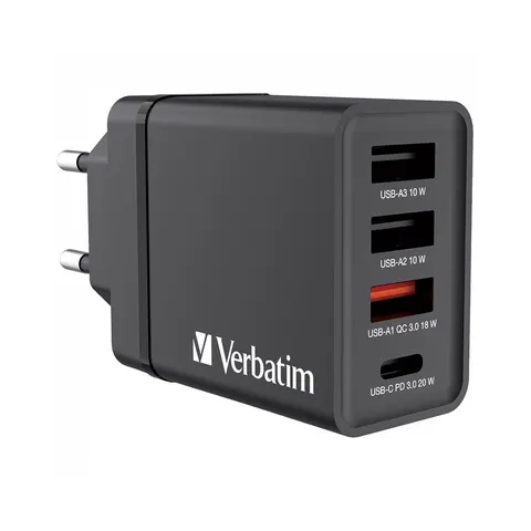 Adaptor Verbatim, 4 porturi 3xUSB Type-A, 1xUSB Type-C, 30 W