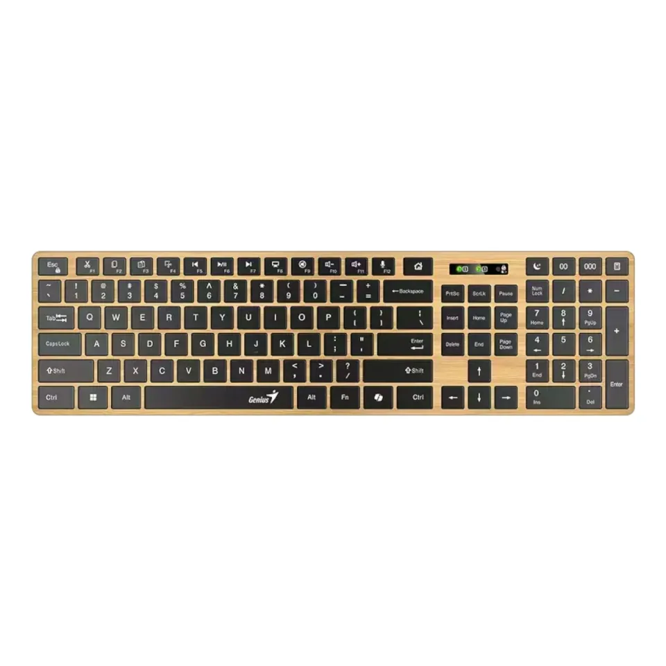Tastatură Genius Slimstar 7250BT, wireless, AI Copilot, Bluetooth/USB, 12 butoane rapide, AAA, lemn