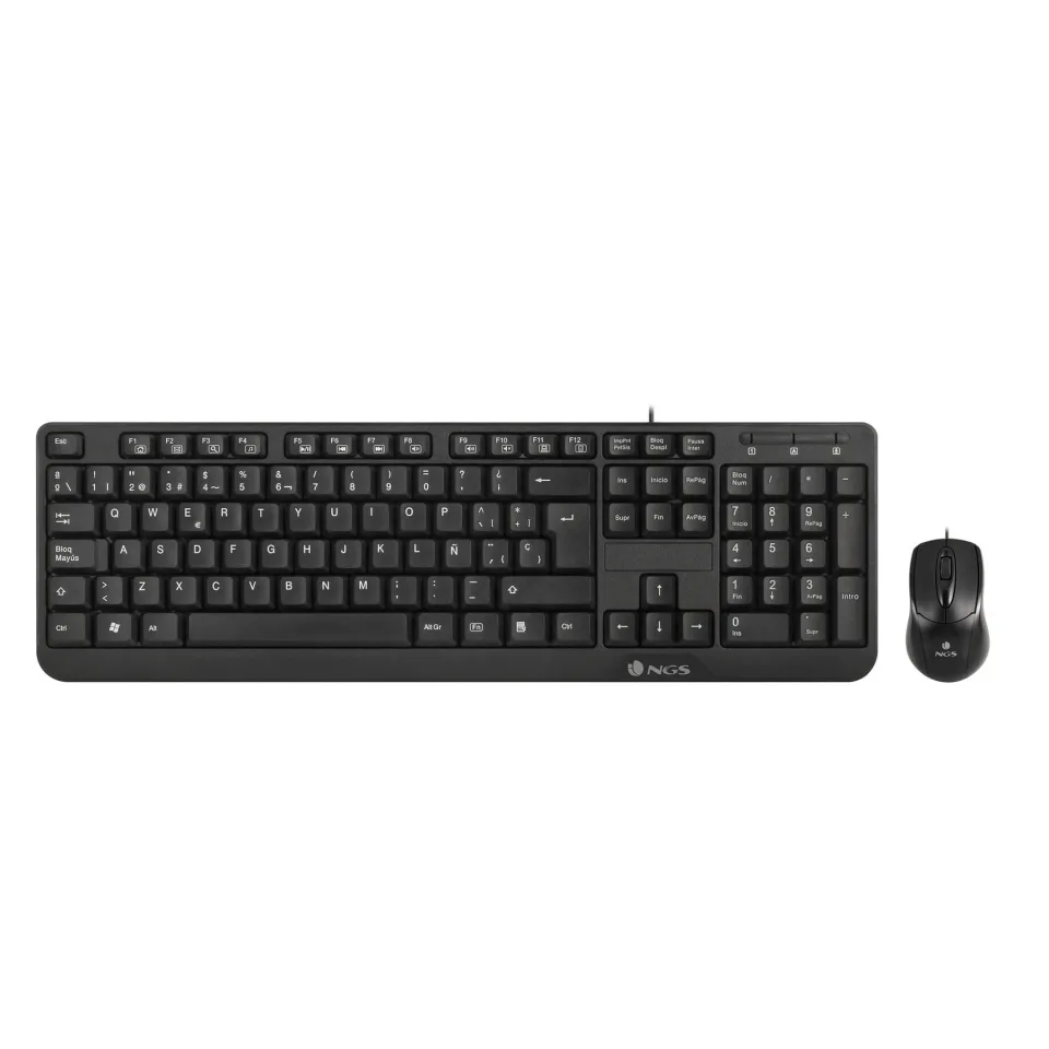 Set NGS - tastatură și mouse Cocoa, cu cablu, USB, cu chirilică, 3 butoane mouse, negru