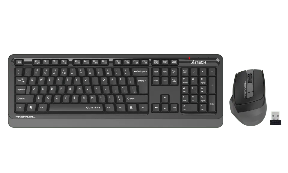Set A4Tech - tastatură și mouse Fstyler FGS1035Q, 2.4 GHz, Nano USB, 6 butoane mouse, AAA, gri
