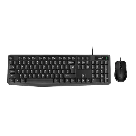 Set tastatură Genius și mouse KM-170, cu cablu și cirilizare, USB, 3 butoane pe mouse, 12 butoane rapide pe tastatură, negru