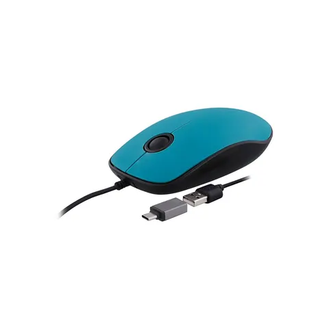 Mouse TNB Sunset, cu cablu, USB Type-A, cu adaptor USB Type-C, 3 butoane, albastru