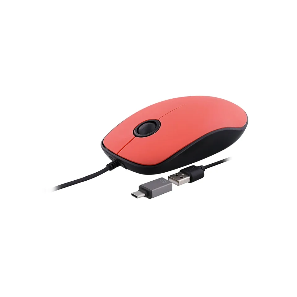 Mouse TNB Sunset, cu cablu, USB Type-A, cu adaptor USB Type-C, 3 butoane, roșu