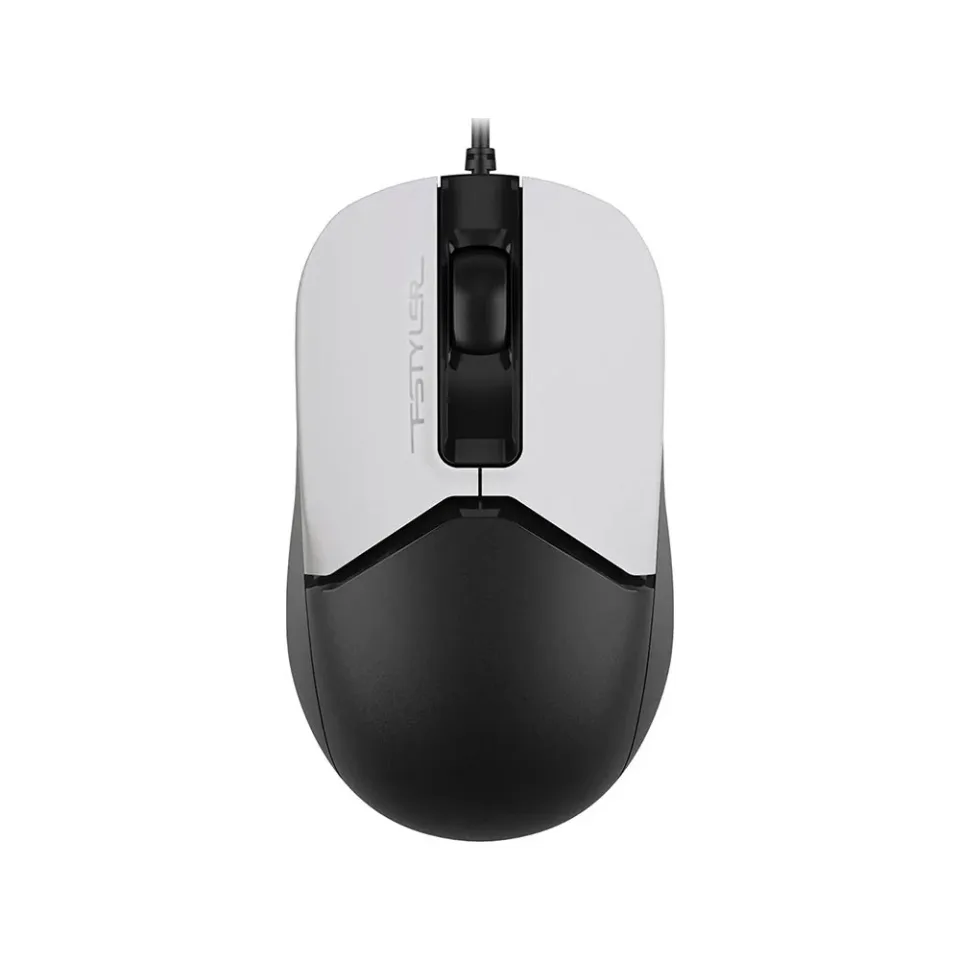 Mouse A4Tech Fstyler FM12S, cu fir, silențios, USB, 3 butoane, alb-negru