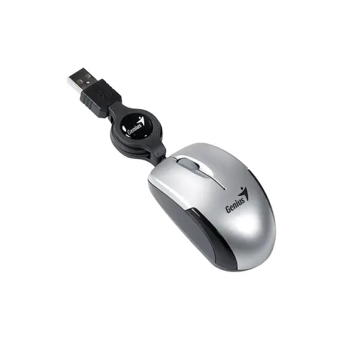Mouse Genius Micro Traveler, cu cablu, USB Type-A, 3 butoane, argintiu