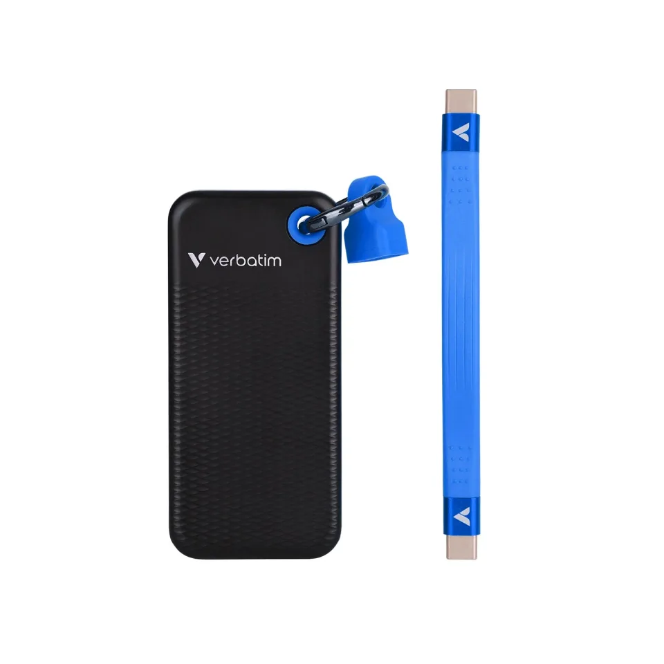 Hard disk extern SSD Verbatim Pocket, 1 TB, de buzunar, USB 3.2, negru-albastru