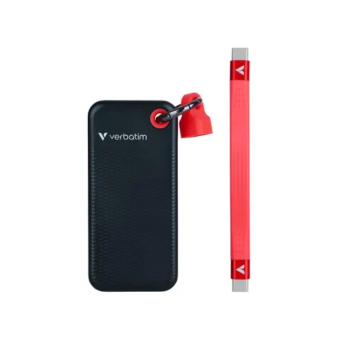 Hard disk extern SSD Verbatim Pocket, 1 TB, tip buzunar, USB 3.2, negru-roșu