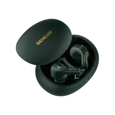 Căști Sencor SEP 560 GR, wireless, cu Bluetooth, cu cutie de încărcare, 102 dB, verde