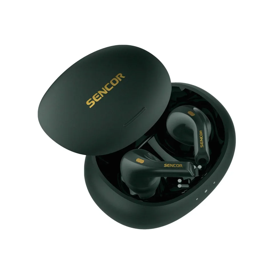 Căști Sencor SEP 560 GR, wireless, cu Bluetooth, cu cutie de încărcare, 102 dB, verde