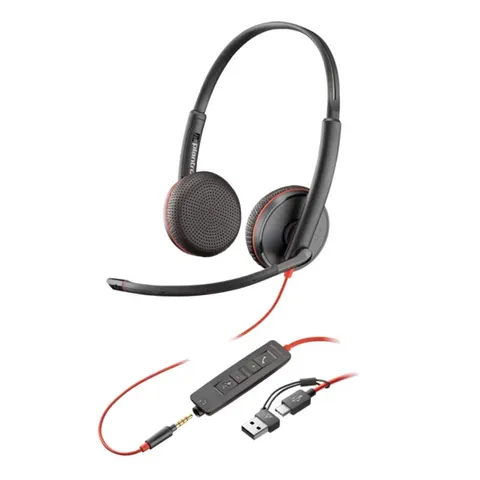 Căști HP Poly Blackwire 3225, jack de 3,5 mm și adaptor USB Type-C/Type-A, 100 - 100000 Hz